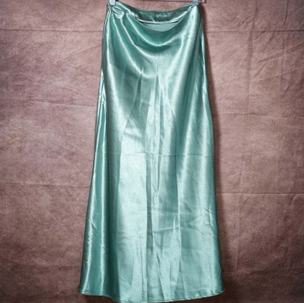 Crescent Satin Maxi Skirt in Shimmering Green